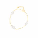 Sterling Silver Gold Vermeil Trio Freshwater Pearls Station Bracelet (BR-1433)