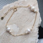 Sterling Silver Gold Vermeil Trio Freshwater Pearls Station Bracelet (BR-1433)