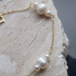 Sterling Silver Gold Vermeil Trio Freshwater Pearls Station Bracelet (BR-1433)