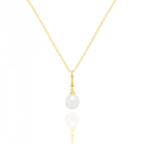 Sterling Silver Gold Vermeil Freshwater Pearl Charm Necklace (N-1583)