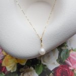 Sterling Silver Gold Vermeil Freshwater Pearl Charm Necklace (N-1583)