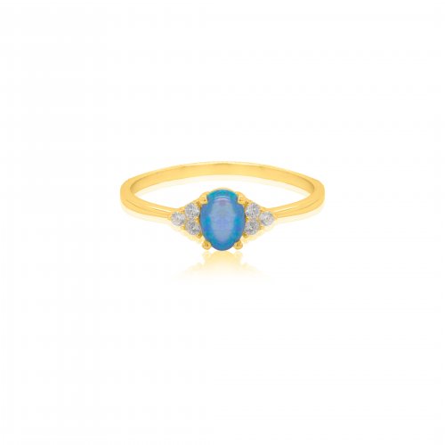 Sterling Silver Gold Vermeil CZ Blue Opal Ring (R-1646)