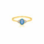 Sterling Silver Gold Vermeil CZ Blue Opal Ring (R-1646)