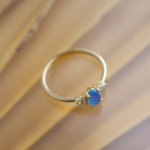 Sterling Silver Gold Vermeil CZ Blue Opal Ring (R-1646)