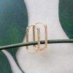 10K Yellow Gold CZ Paperclip Huggies Earrings (GHUG-10-1034)