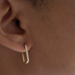 10K Yellow Gold CZ Paperclip Huggies Earrings (GHUG-10-1034)