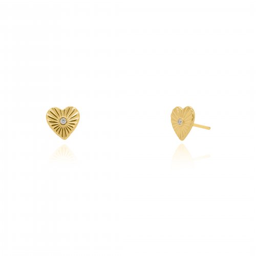 Sterling Silver Gold Vermeil Center CZ Sunbeam Heart Stud Earrings (ST-1670)