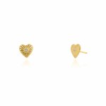 Sterling Silver Gold Vermeil Center CZ Sunbeam Heart Stud Earrings (ST-1670)