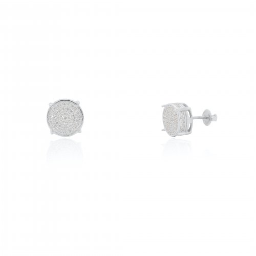 Sterling Silver Round Pave CZ Screwback Earrings (ST-1662)