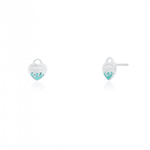 Sterling Silver Designer Inspired Tiffâny Enamel Heart Studs Earrings (ST-1665)