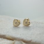 Sterling Silver Gold Vermeil Center CZ Sunbeam Heart Stud Earrings (ST-1670)