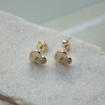 Sterling Silver Gold Vermeil Center CZ Sunbeam Heart Stud Earrings (ST-1670)