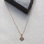 Sterling Silver Gold Vermeil Pave White & Ruby CZ Clover Necklace (N-1587)