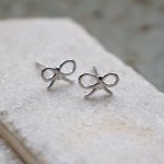 Sterling Silver Dainty Ribbon Bow Stud Earrings (ST-1669)