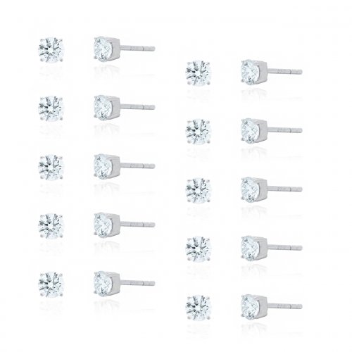 Black Friday: Sterling Silver Rhodium Plated Lab Diamonds 3mm Stud Earrings - Pack of 10 (ST-1674-3-PACK)