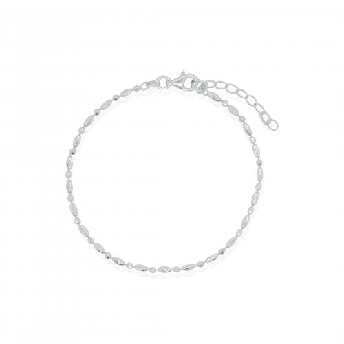 Sterling Silver Rhodium Plated 2mm DC Oval &amp; Bead Bracelet (BR-1445)