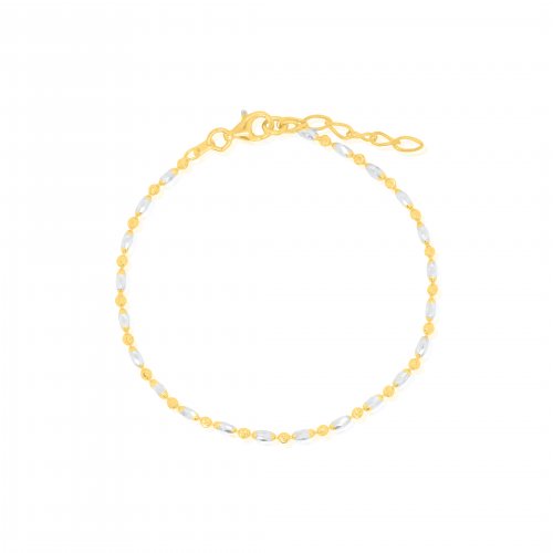 Sterling Silver Two Tone 2mm Oval &amp; Moon Bead Bracelet (BR-1446)