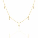 Sterling Silver Mini CZ Tear Drop Dangling Choker (CH-1018)