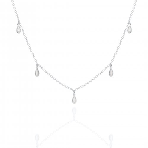 Sterling Silver Mini CZ Tear Drop Dangling Choker (CH-1018)