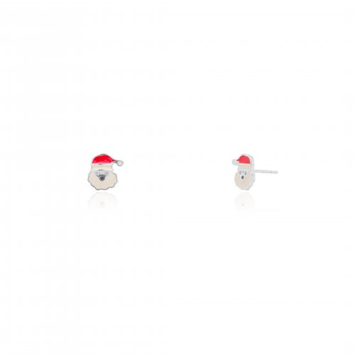 Sterling Silver Enamel Santa Face Christmas Stud Earrings (ST-1678)