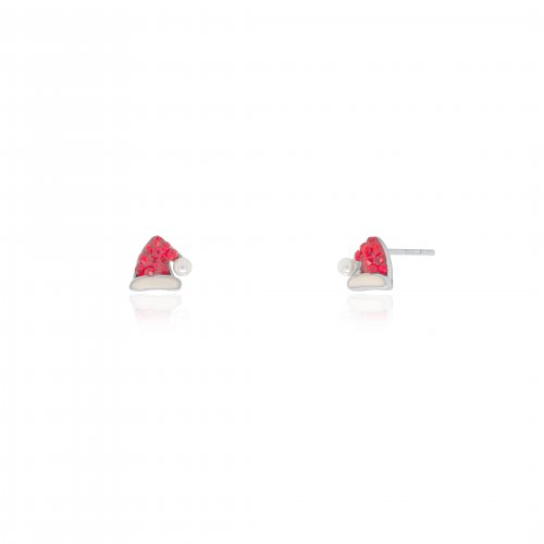 Sterling Silver CZ Santa&#039;s Hat Christmas Stud Earrings (ST-1677)