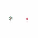 Sterling Silver Mismatch Enamel Snowflakes & Christmas Tree Stud Earrings (ST-1675)