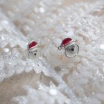 Sterling Silver Enamel Santa Face Christmas Stud Earrings (ST-1678)