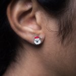 Sterling Silver Enamel Santa Face Christmas Stud Earrings (ST-1678)