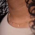 Sterling Silver Mini CZ Tear Drop Dangling Choker (CH-1018)