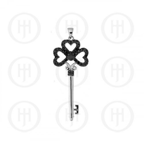 Silver Black CZ Tiffany Inspired Key Pendant (P-1073)