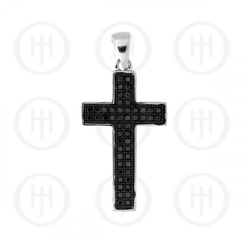 Silver Black Cubic Zirconia Religious Cross Pendant (CR-1017)