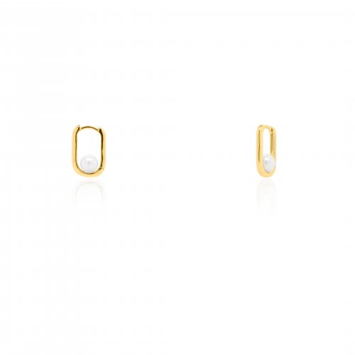 Sterling Silver Gold Vermeil Pearl on the Loop Huggies Earrings (HUG-1150)