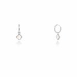 Sterling Silver Designer Inspired Vân Cleef Pearl Shell Clover Huggies Earrings (HUG-1151-W)