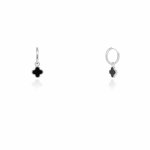 Sterling Silver Designer Inspired Vân Cleef Black Agate Clover Huggies Earrings (HUG-1151-B)