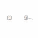 Sterling Silver Designer Inspired Vân Cleef Pearl Shell Clover Stud Earrings (ST-1671-W)