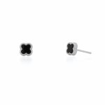 Sterling Silver Designer Inspired Vân Cleef Black Agate Clover Stud Earrings (ST-1671-B)