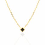 Sterling Silver Designer Inspired Vân Cleef Black Agate Clover Necklace (N-1589-B)