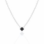 Sterling Silver Designer Inspired Vân Cleef Black Agate Clover Necklace (N-1589-B)