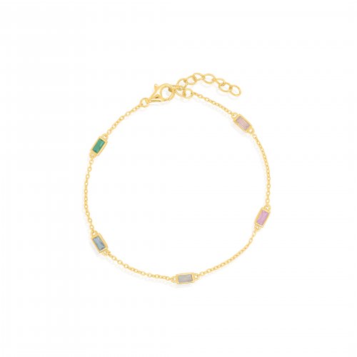 Sterling Silver Gold Vermeil Multi-colors CZ Bracelet (BR-1438)