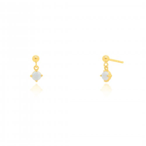 Sterling Silver Gold Vermeil Ball with White Opal Drop Stud Earrings (ST-1673)