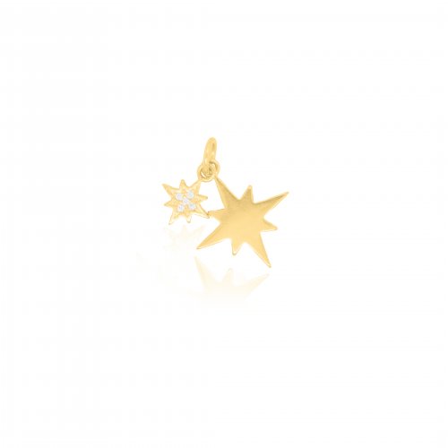 Sterling Silver Gold Vermeil CZ Double Stars Charm (P-1500)