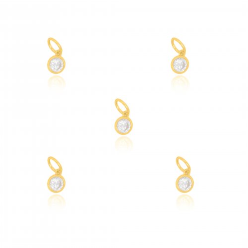 Sterling Silver Gold Vermeil 3.5mm CZ Bezel Charm -Pack of 5 (P-1505)