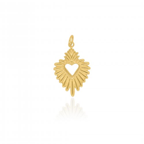 Sterling Silver Gold Vermeil Open Sunburst Heart Charm (P-1502)