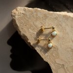 Sterling Silver Gold Vermeil Ball with White Opal Drop Stud Earrings (ST-1673)