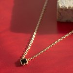 Sterling Silver Designer Inspired Vân Cleef Black Agate Clover Necklace (N-1589-B)