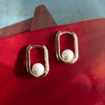 Sterling Silver Gold Vermeil Pearl on the Loop Huggies Earrings (HUG-1150)