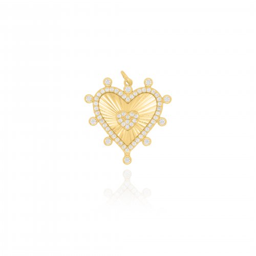 Sterling Silver Gold Vermeil CZ Heart Charm (P-1503)