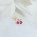 14K Yellow Gold CZ Red Cherry Flat Screwback Single Piece (GE-14-1050)