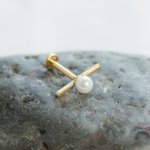 14K Yellow Gold Freshwater Pearl on the Bar Flat Screwback Single Piece (GE-14-1053)