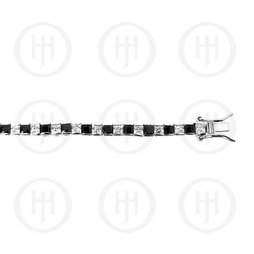 Silver Rhodium Plated Bezel Princess Cut Black and Clear CZ Tennis Bracelet 4mm  (BR-CZ-110-4)